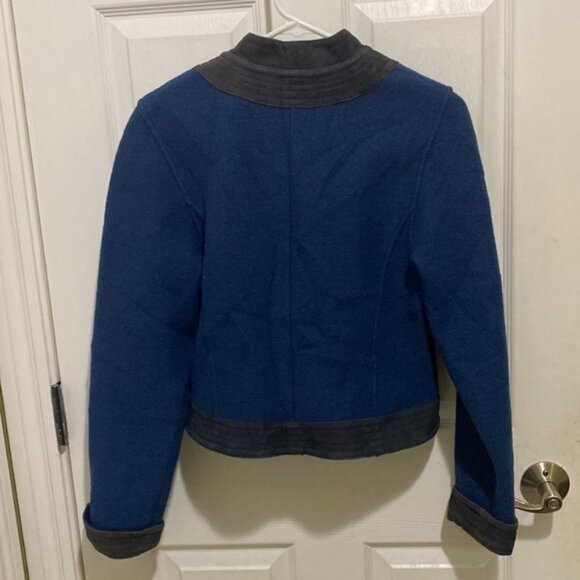 Geiger Tyrol Wool and Leather Cropped Blue and Grey Jacket Women’s Size Small 38 - Picture 5 of 10